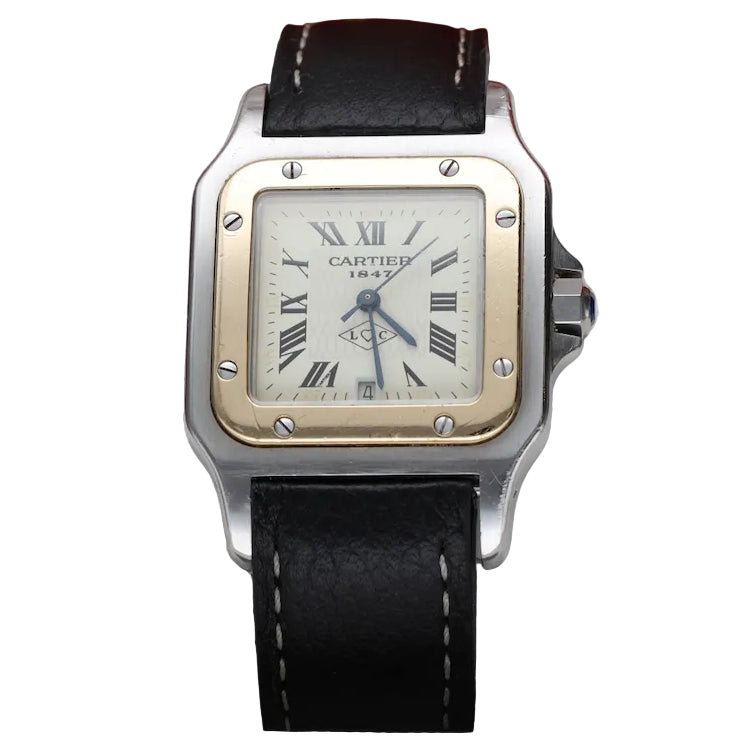 Montre CARTIER "Santos" en or jaune, acier et cuir