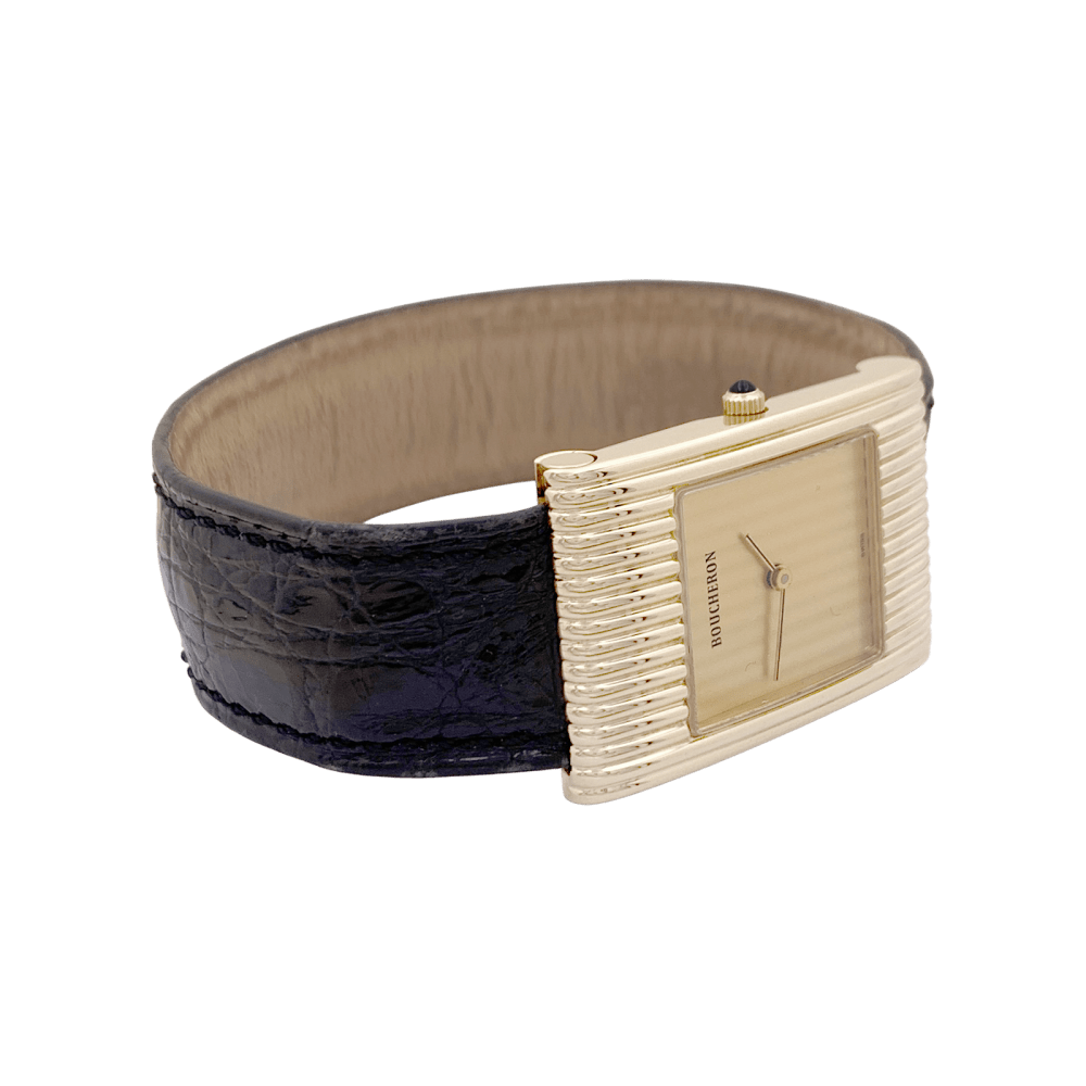 Montre Boucheron, "Reflet", or jaune, cuir.