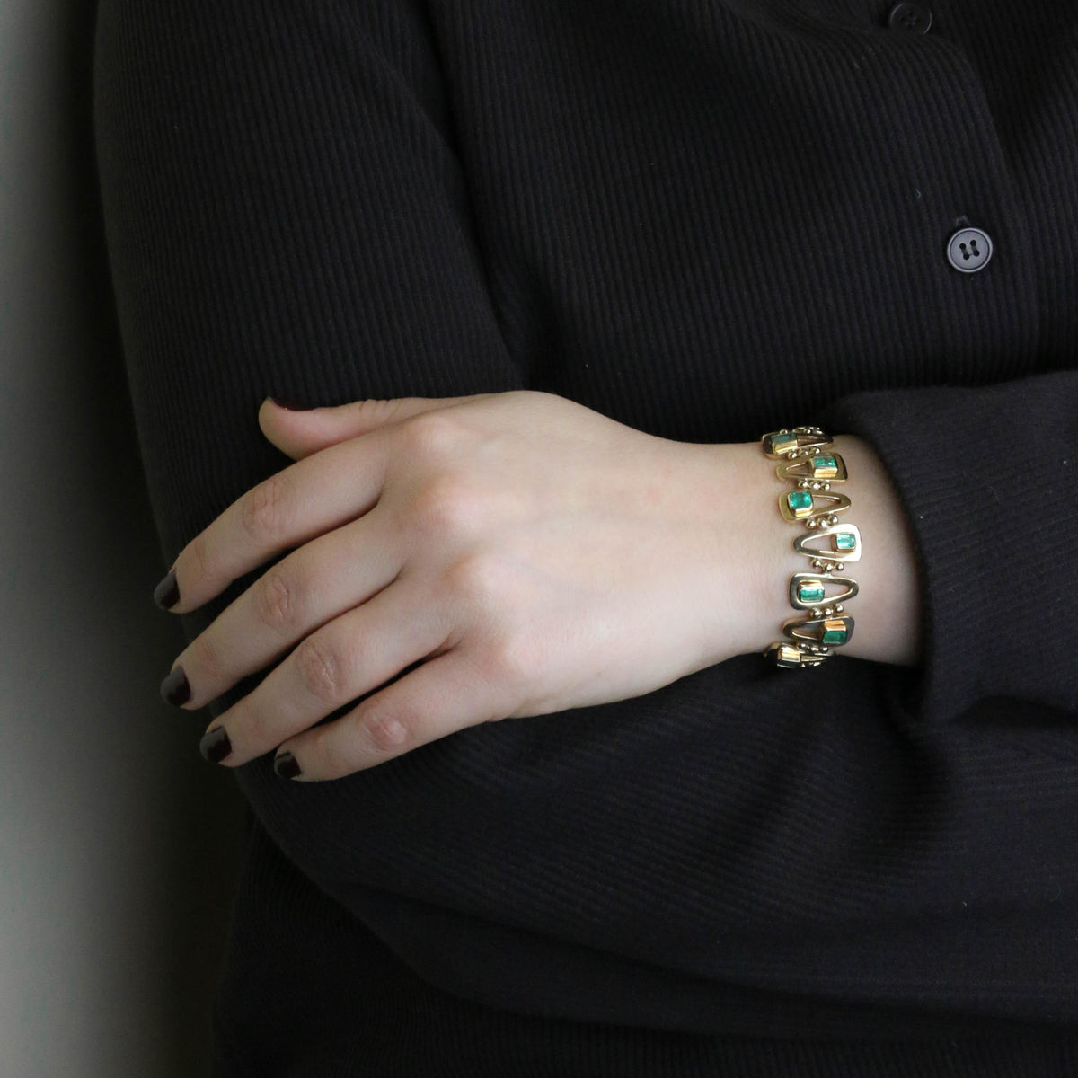 Bracelet Maille en or jaune et émeraudes