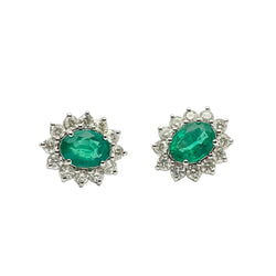 Boucles d'oreilles Puces en or blanc, émeraudes et diamants