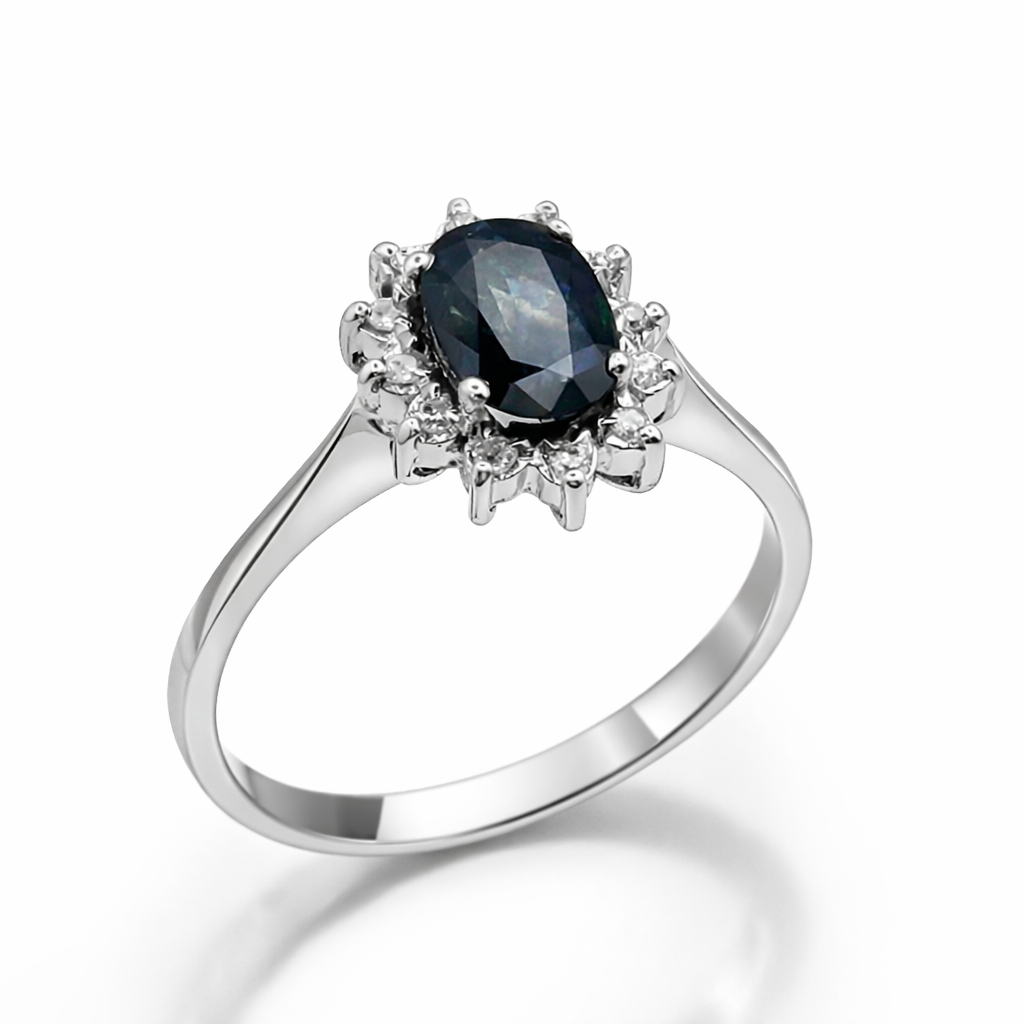 Bague Entourage en or blanc, saphir et diamants