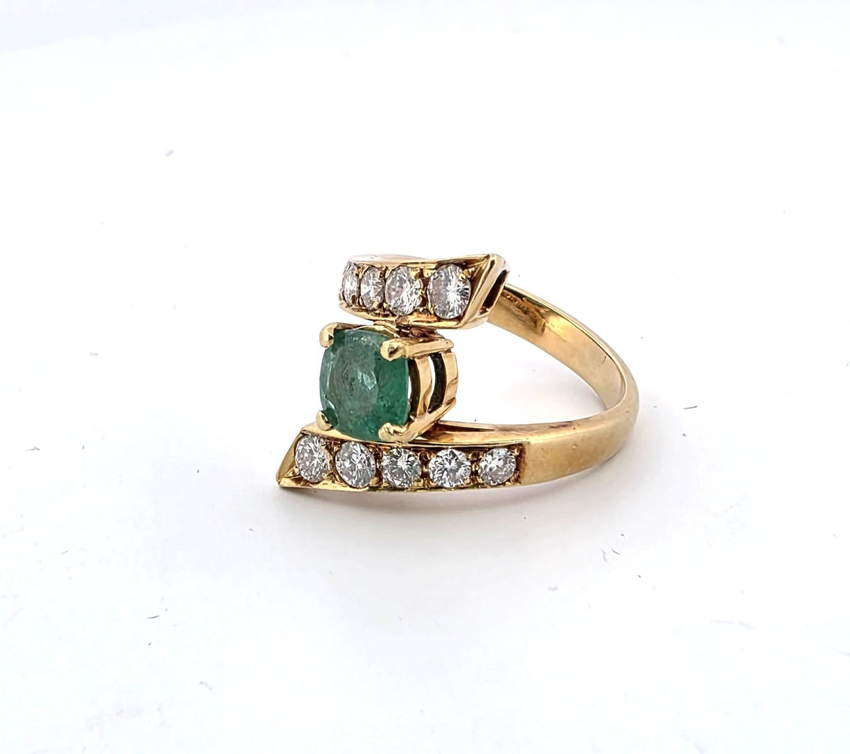 Bague Toi & Moi en or jaune, émeraude et diamants