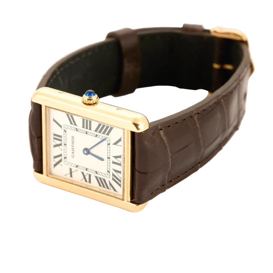 Montre CARTIER Tank Solo en or jaune, cuir et quartz