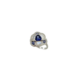 Bague Entourage ISABELLE LANGLOIS "Flora Pensée" en or blanc, pierres de lune, iolites et diamants