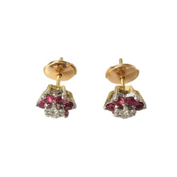 Boucles d'oreilles Puces en or blanc, or jaune, rubis et diamants