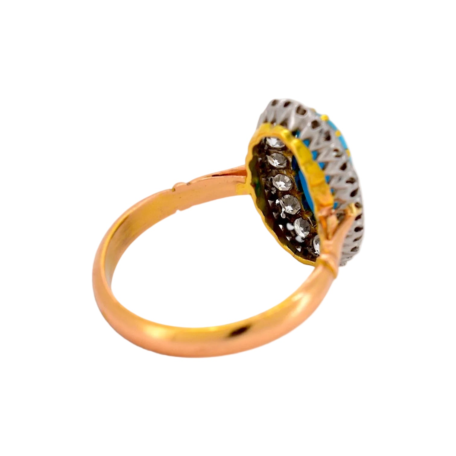 Bague Entourage en or jaune, turquoise et diamants