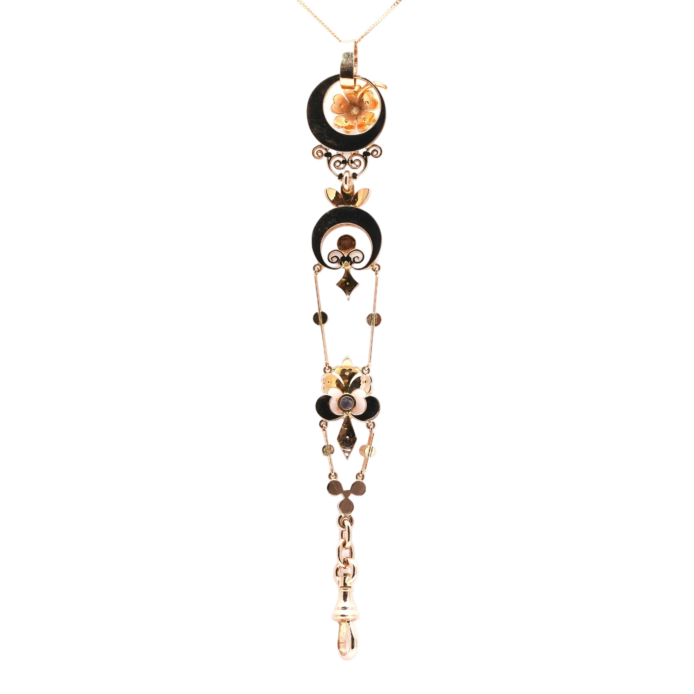 Pendentif en or jaune, perles et saphirs