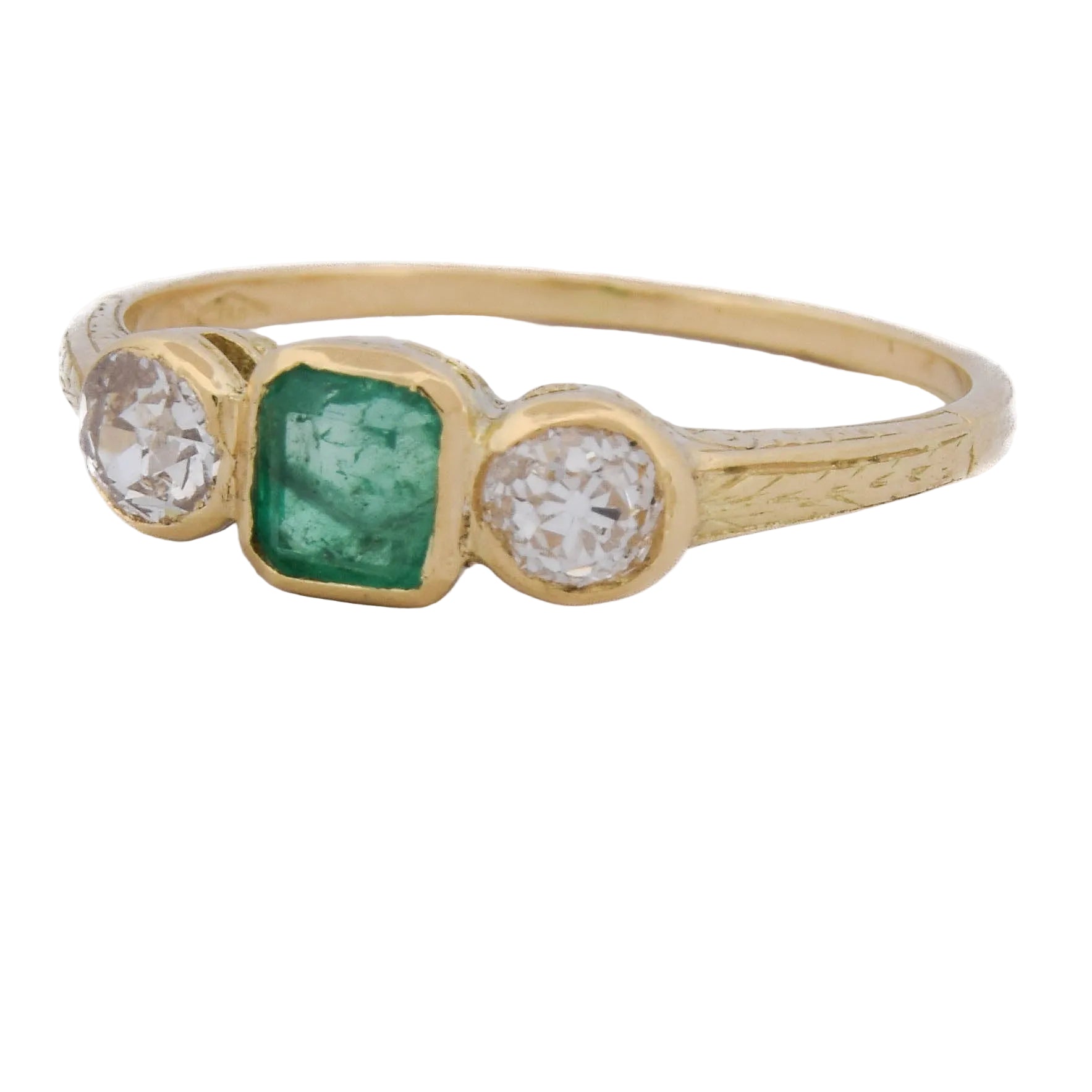 Bague Trilogie en or jaune, émeraude et diamants