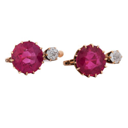Boucles d'oreilles Dormeuses en or jaune, rubis et diamants