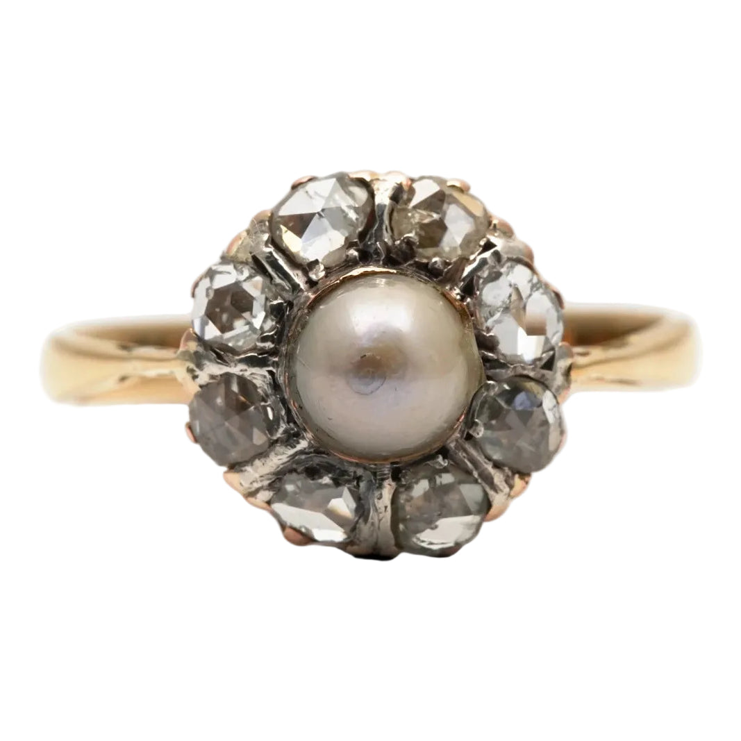 Bague Entourage en or jaune, perle et diamants