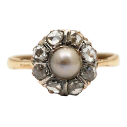 Bague Entourage en or jaune, perle et diamants