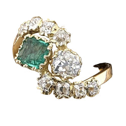 Bague Toi & Moi en or jaune, émeraude et diamants