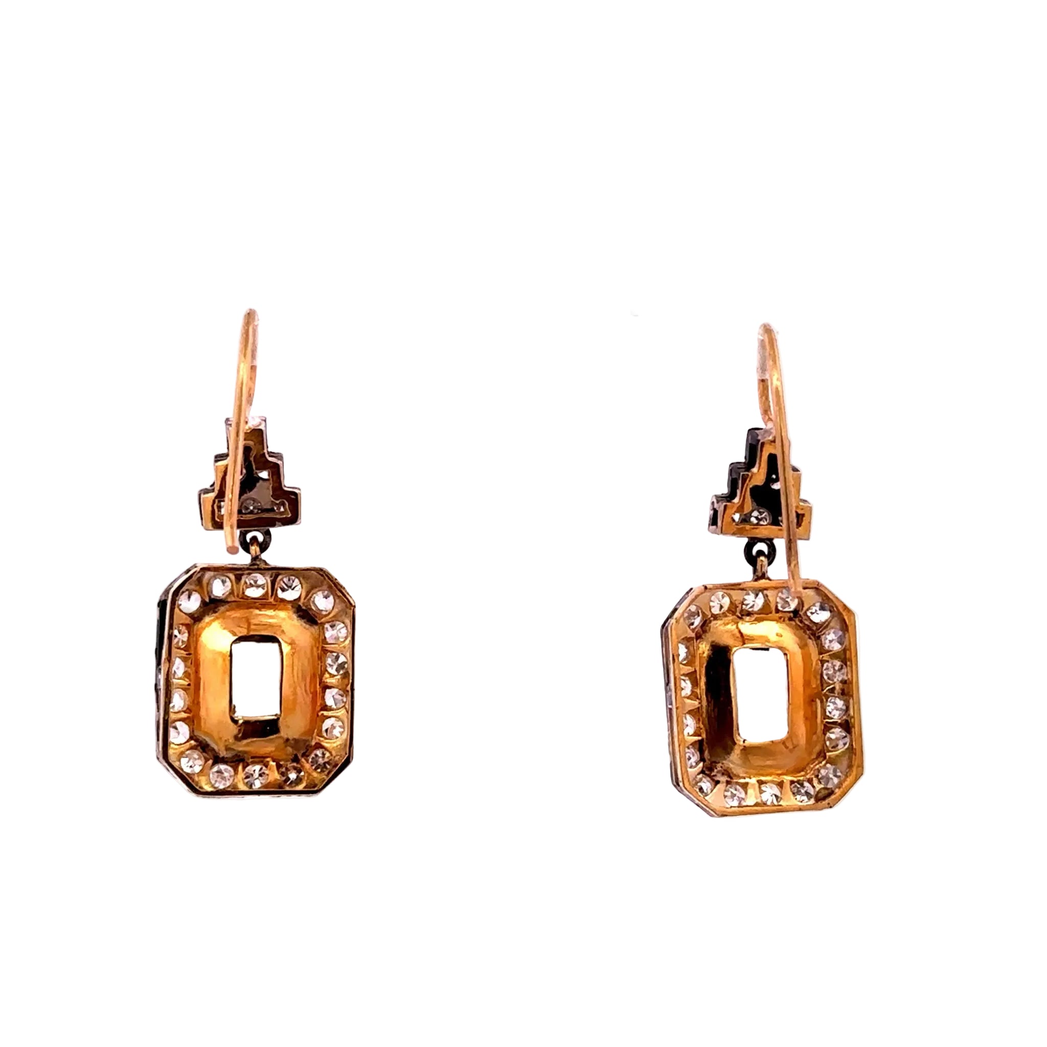 Boucles d'oreilles Pendantes en or jaune, argent, aigues-marines et diamants