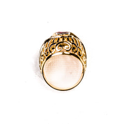 Bague Dôme ren or rose, platine et rubis