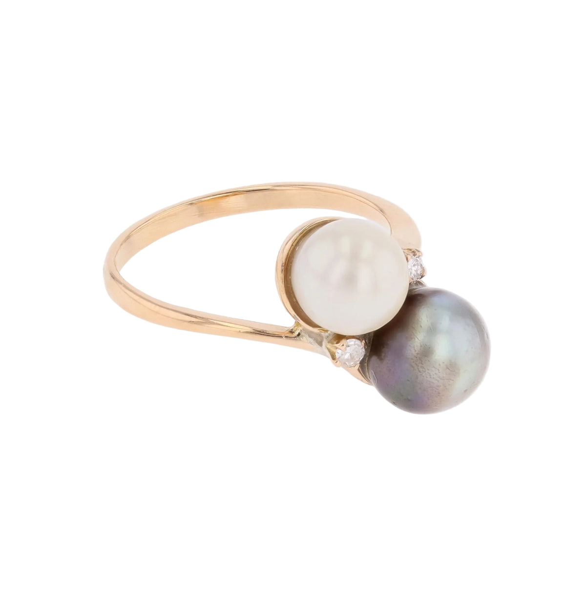 Bague Toi & Moi en or rose, perles et diamants