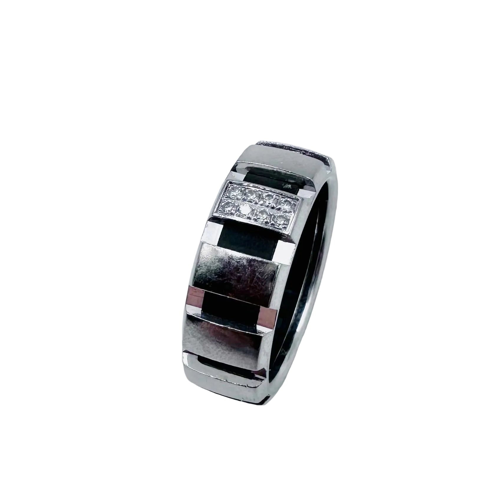 Bague Bandeau CHAUMET "Class One" en or blanc, diamants et caoutchouc
