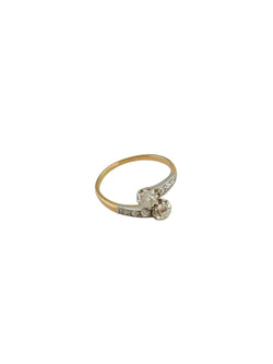 Bague Toi et Moi en platine, or jaune et diamants
