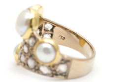 Bague Cocktail en or jaune, perles et diamants
