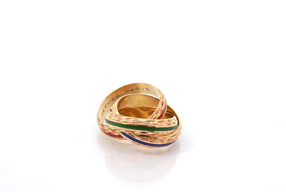 Bague Alliance HERMÉS Trinity en or jaune et émail