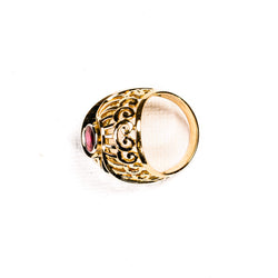 Bague Dôme ren or rose, platine et rubis