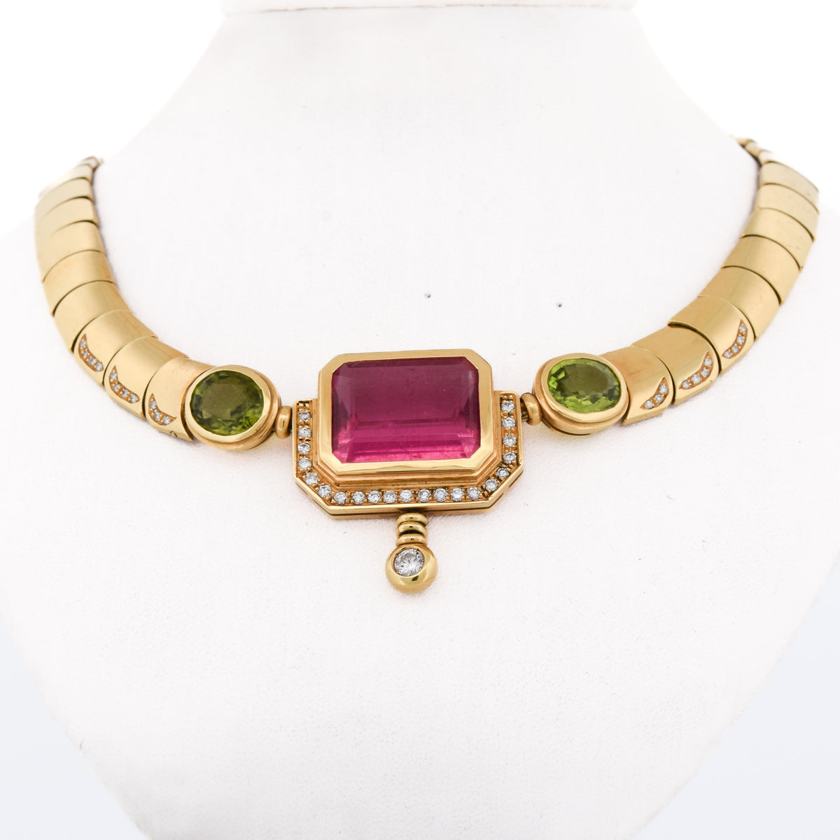 Collier MANCADORI en or jaune, tourmaline, péridots et diamants