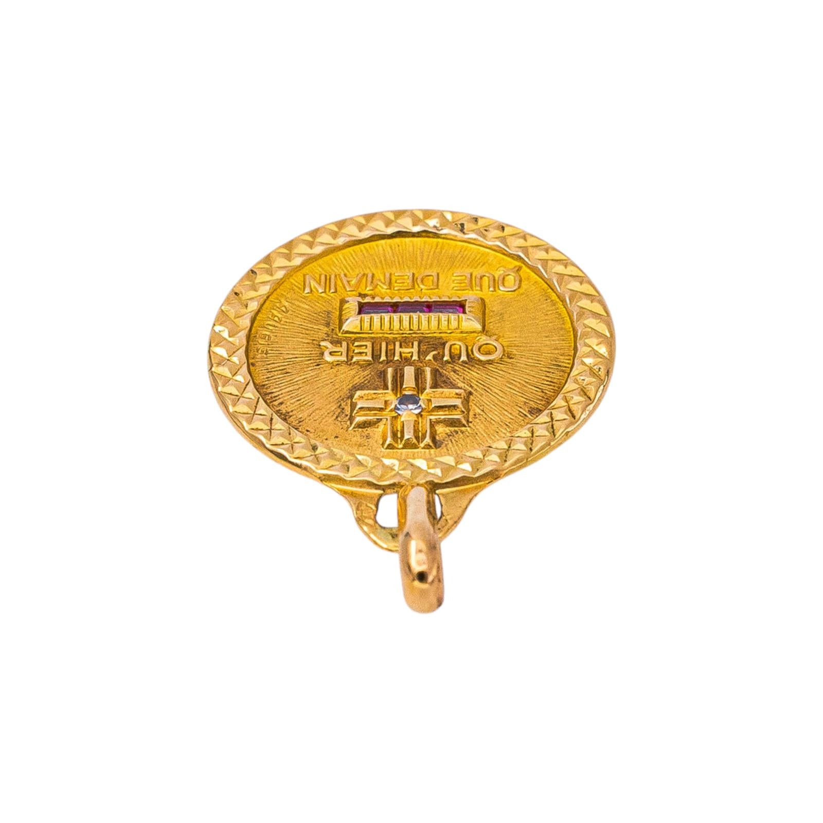 Pendentif AUGIS "Médaille d'amour" en or jaune, rubis et diamant