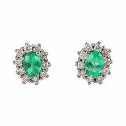 Boucles d'oreilles Puces en or blanc, émeraudes et diamants