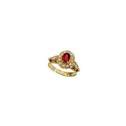 Bague Napoléon III en or jaune, grenat doublet et perles