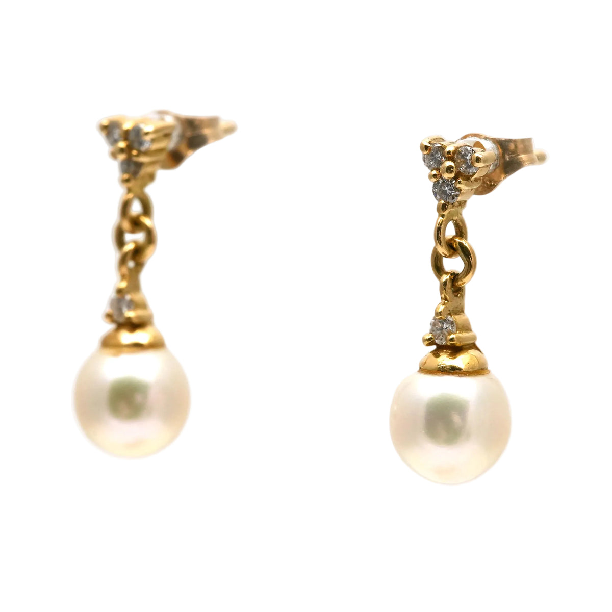 Boucles d'oreilles Pendantes en or jaune, perles et diamants