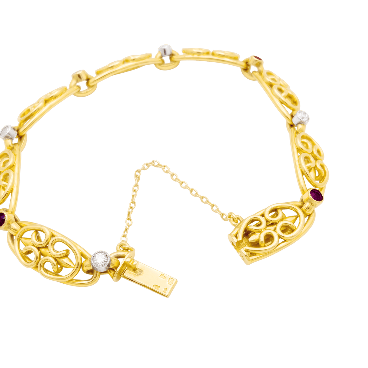 Bracelet Maille en or jaune, platine, rubis et diamants