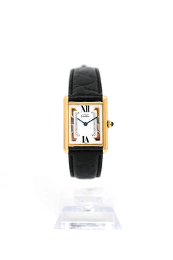 Montre CARTIER Tank Must Trinity en vermeil et cuir