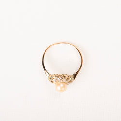 Bague Marguerite en or rose, perle et diamants