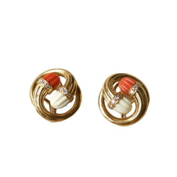 Boucles d'oreilles Clips en or jaune, corail et diamants