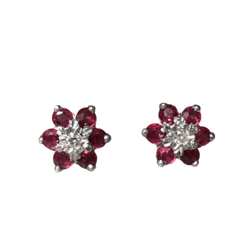 Boucles d'oreilles Puces en or blanc, or jaune, rubis et diamants