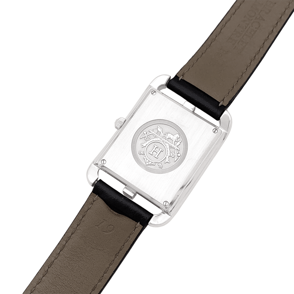Montre Hermès, "Cape Cod", acier, cuir, grand modèle.