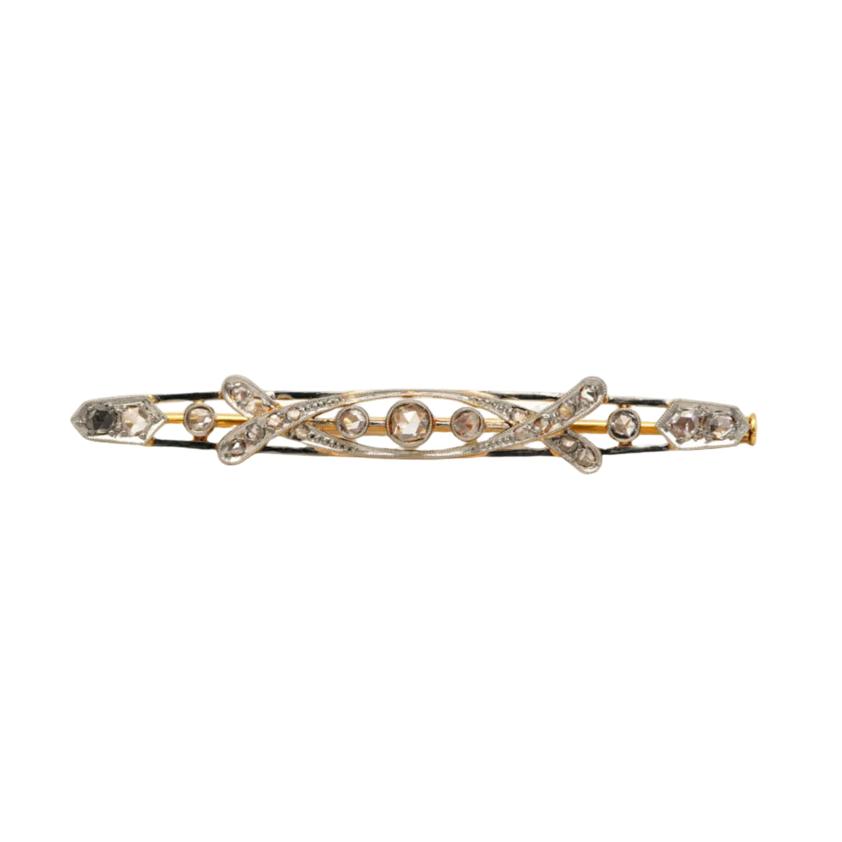 Broche Barrette en or blanc, or jaune et diamants