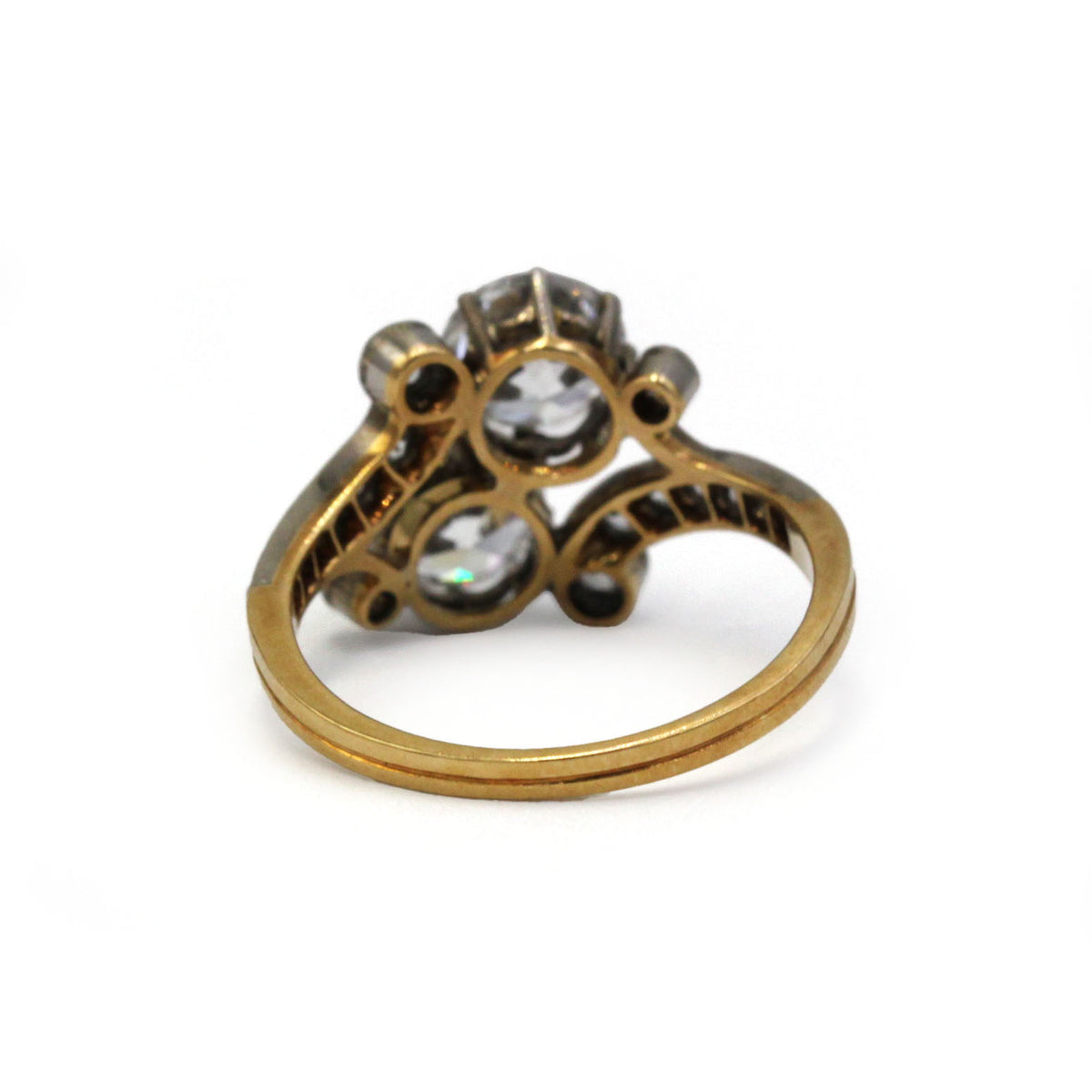 Bague Toi & Moi en or jaune, argent et diamants