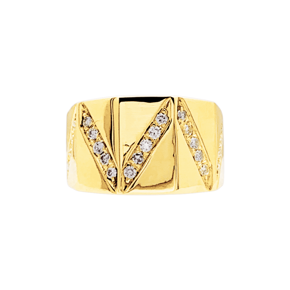 Bague or jaune et lignes de diamants.