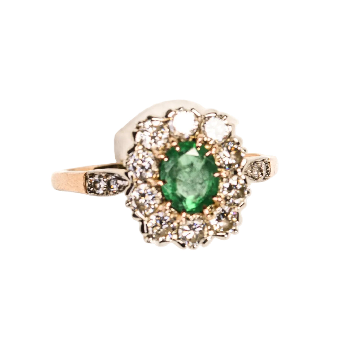 Bague Marguerite en or rose, émeraude et diamants
