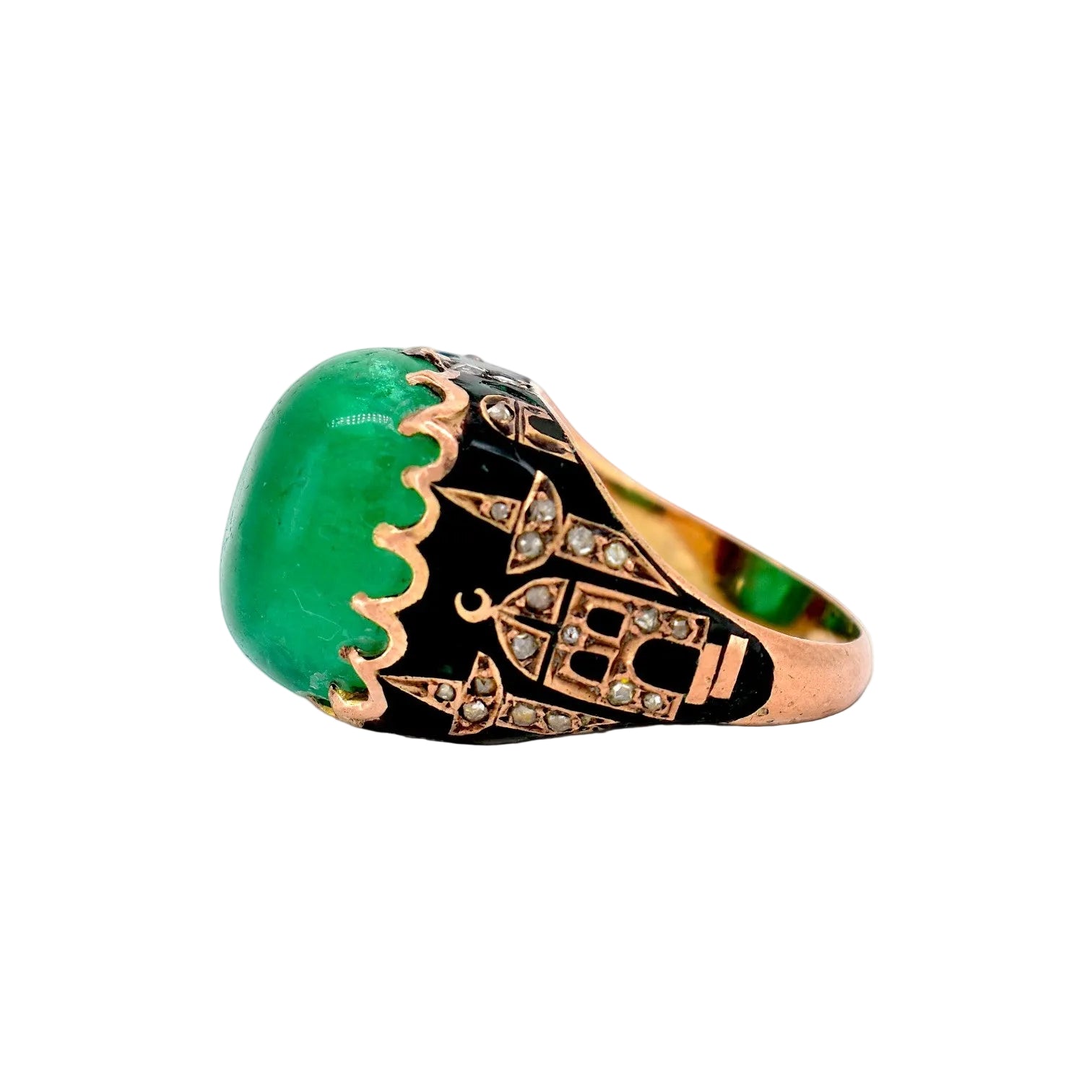 Bague Cocktail en or jaune, émail, émeraude et diamants
