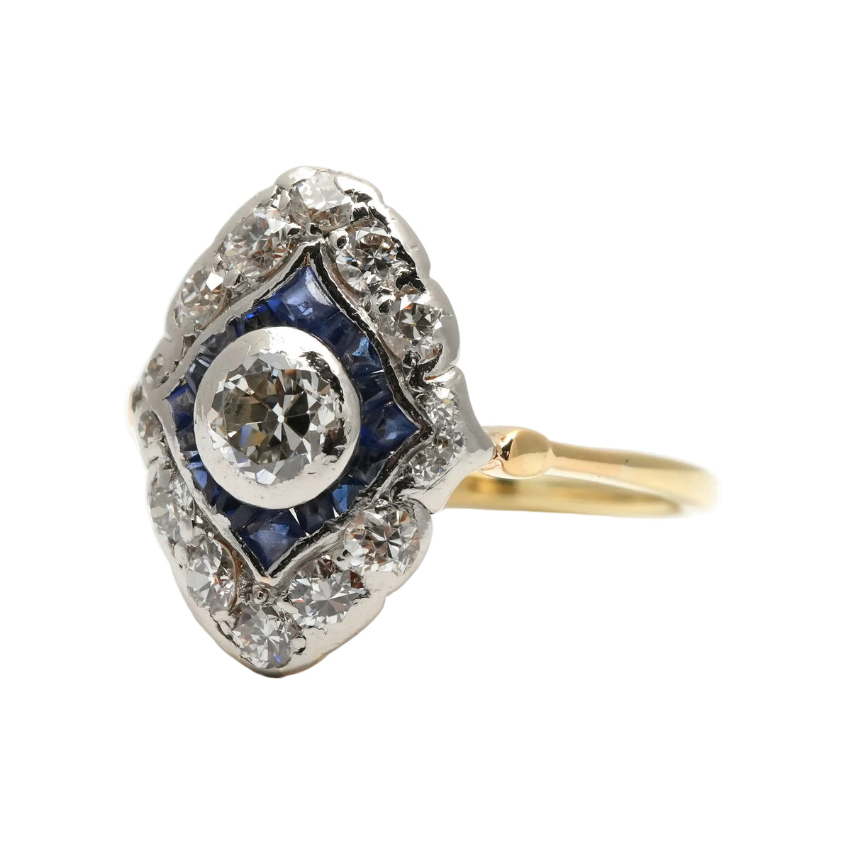 Bague en or blanc, or jaune, saphir et diamants