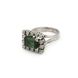 Bague en o blanc, diamants et  tourmaline