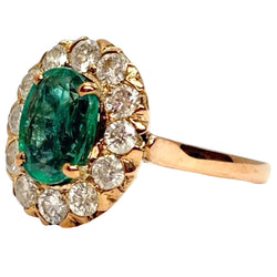 Bague Marguerite en or rose, émeraude et diamants