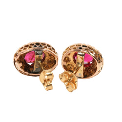 Boucles d'oreilles Puces en or jaune, perles et rubis