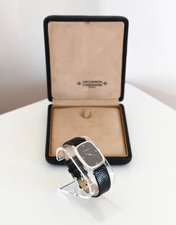 Montre VACHERON CONSTANTIN en or blanc, acier, cuir, onyx et diamants
