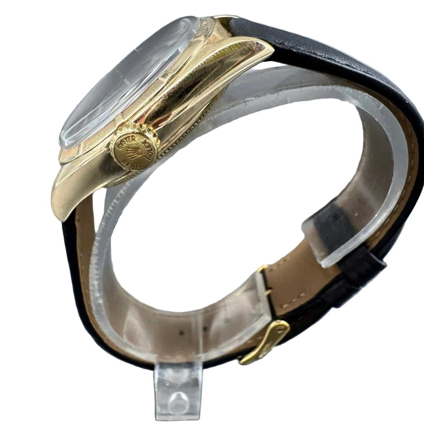 Montre ROLEX "Oyster Perpetual 34" en or jaune et cuir