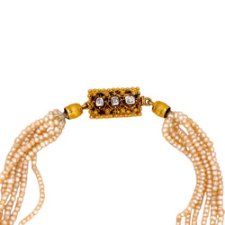 Collier Ras de Cou en or jaune, perles et diamants