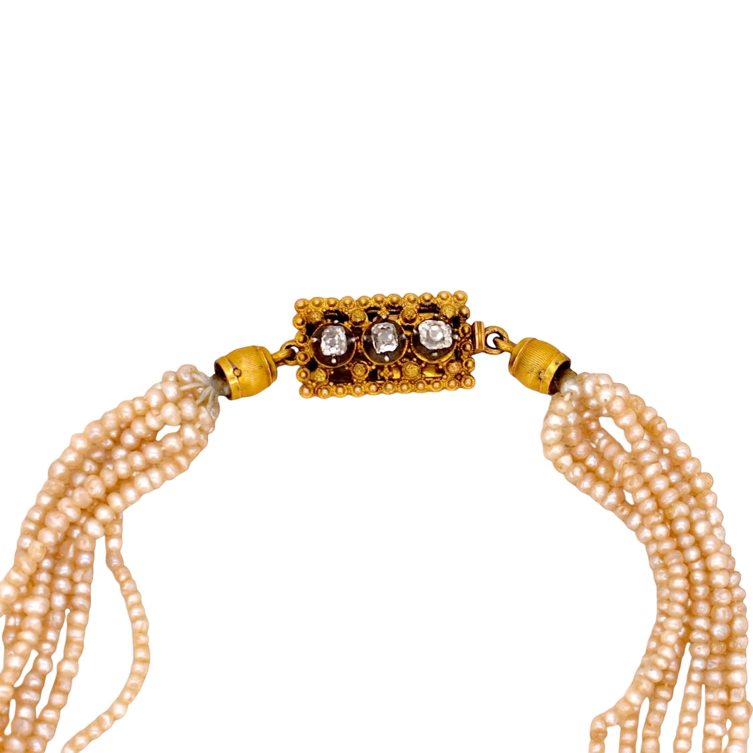 Collier Ras de Cou en or jaune, perles et diamants