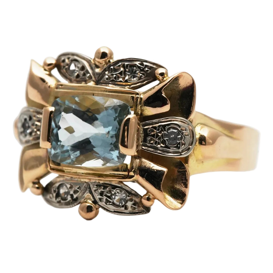 Bague Tank en or jaune, aigue-marine et diamants