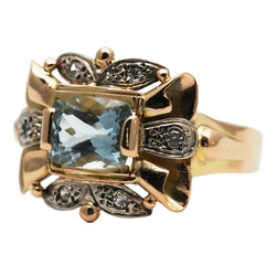 Bague Tank en or jaune, aigue-marine et diamants